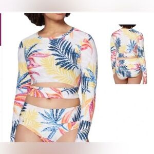 NWOT Watercolor Palms Cropped Keyhole Rash Guard.